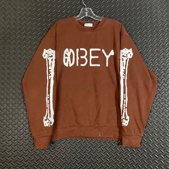 Obey Other - OBEY Brown Bone Skeleton Graphic Pullover Crew Neck Sweater Men's Size Medium